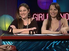 Beautiful sapphic girls talking about lesbian sex on a radio show