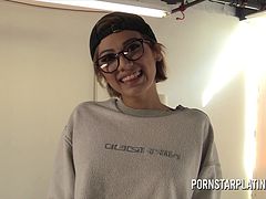 Casting Aubrey Luna in POV blowjob interview