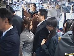 Naughty Asian Schoolgirl Giving a Blowjob In The Crowded Bus