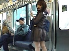 Mikan Hot Asian Girl is on the train in her hot sexy blue dress