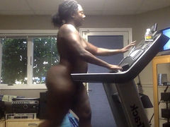 Black amateur nude on the Treadmill