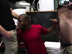 Big ass black punk blows two huge cock