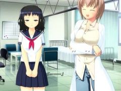 Anime cutie in school uniform masturbating pussy