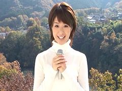Giddy Japanese newsgirl gets fucked by her colleagues at work