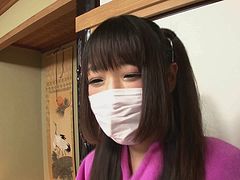 Cute Japanese girl with a mouth-mask and the hardcore pussy drilling
