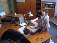 Redhead squirter fucked on doctors desk