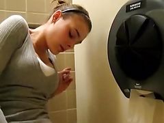 Teen Fingering herself in public toilet