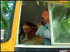 Naughty schoolgirl fucks with bus driver