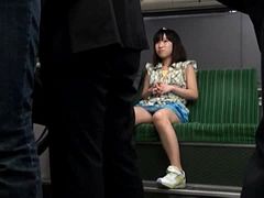 Japanese teen sucks stranger's cock in a public bus