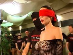 German Goo Girls - Blindfolded MILF bukkake gangbang