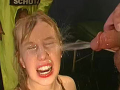Nasty beauty from Germany is getting flow of urine in her face